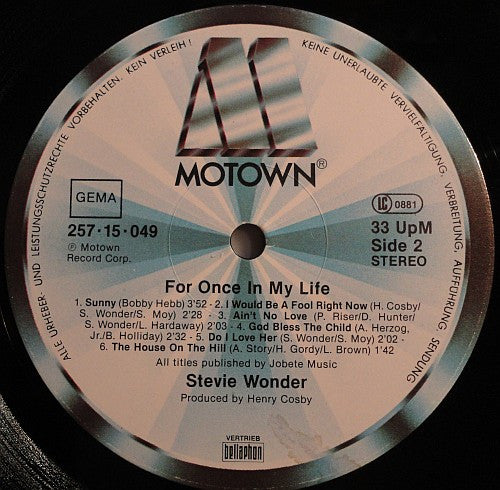 Stevie Wonder : For Once In My Life (LP, Album, RE)