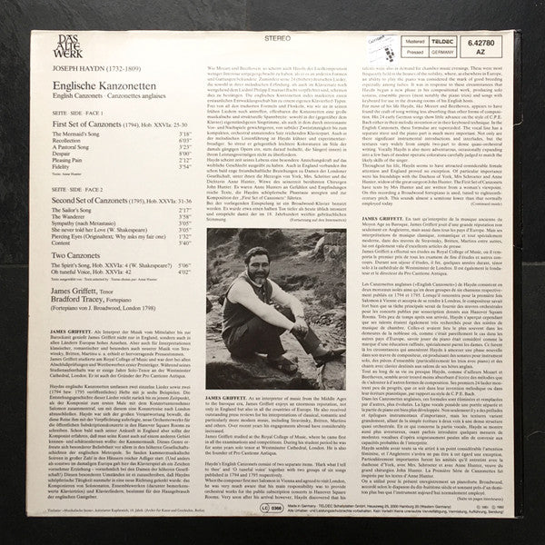 Joseph Haydn, James Griffett, Bradford Tracey : Englische Kanzonetten = English Canzonets = Canzonettes Anglaises (LP, DMM)
