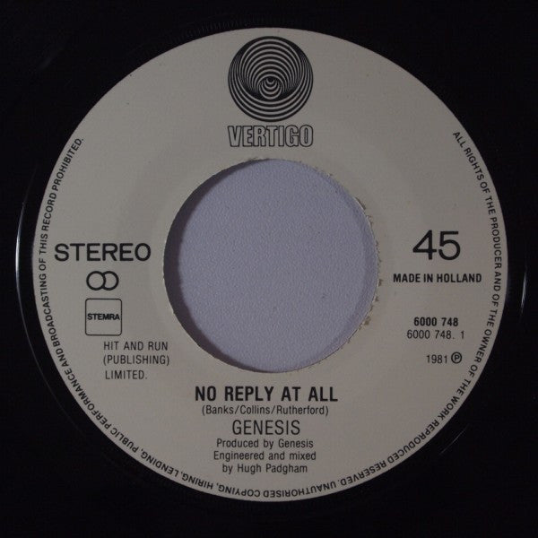 Genesis : No Reply At All (7", Single)