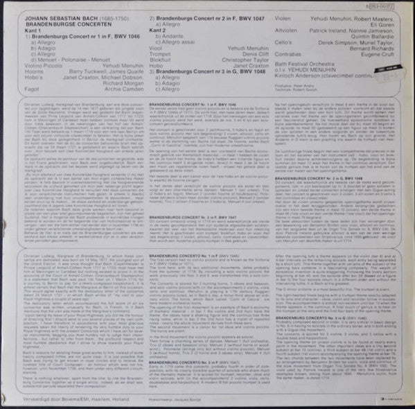Johann Sebastian Bach, Yehudi Menuhin, Bath Festival Orchestra : Brandenburgse Conserten Nr. 1,2,3 (LP, Album)