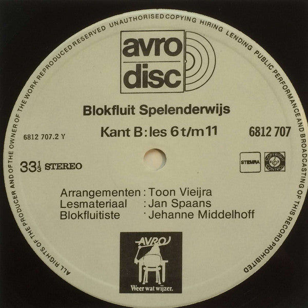 Jan Spaans : Blokfluit Spelenderwijs (LP, Album, Gat)