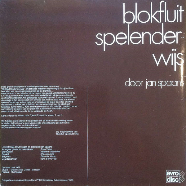 Jan Spaans : Blokfluit Spelenderwijs (LP, Album, Gat)