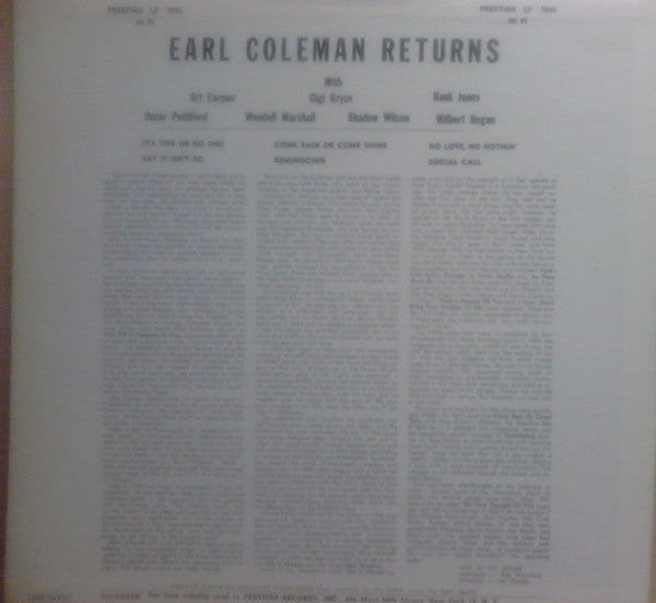 Earl Coleman : Returns (LP, Album, Mono, RE)