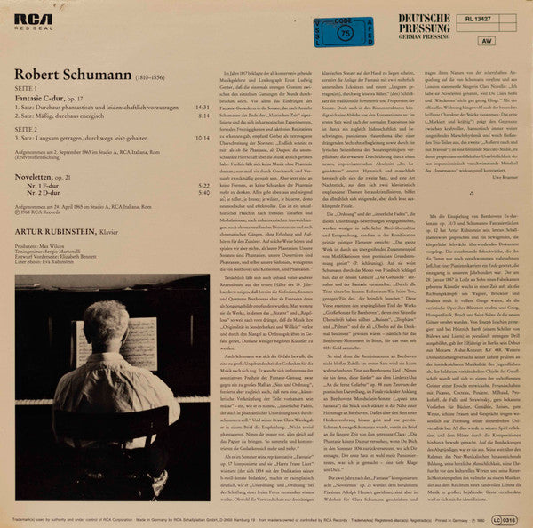 Arthur Rubinstein - Robert Schumann : Fantasie C-Dur, Op. 17 / Noveletten, Op. 21, Nr. 1 & 2  (LP, Album)