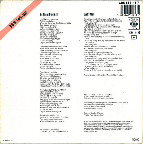 Bruce Springsteen : Brilliant Disguise (7", Single)