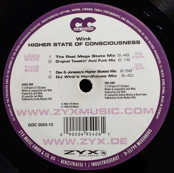 Wink* : Higher State Of Consciousness ('96 Remixes) (12")