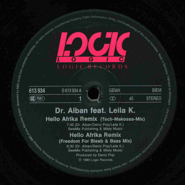 Dr. Alban Featuring Leila K.* : Hello Afrika (Remix) (12", Maxi)