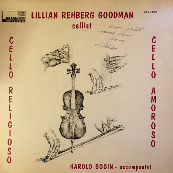 Lillian Rehberg Goodman, Harold Bogin : Cello Religioso/Cello Amoroso (LP)