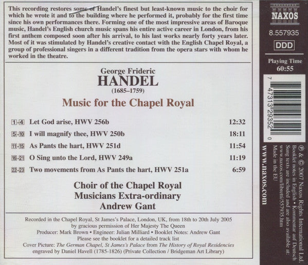 Georg Friedrich Händel, Choir Of The Chapels Royal, Andrew Gant : Music For The Chapel Royal (CD, Album)