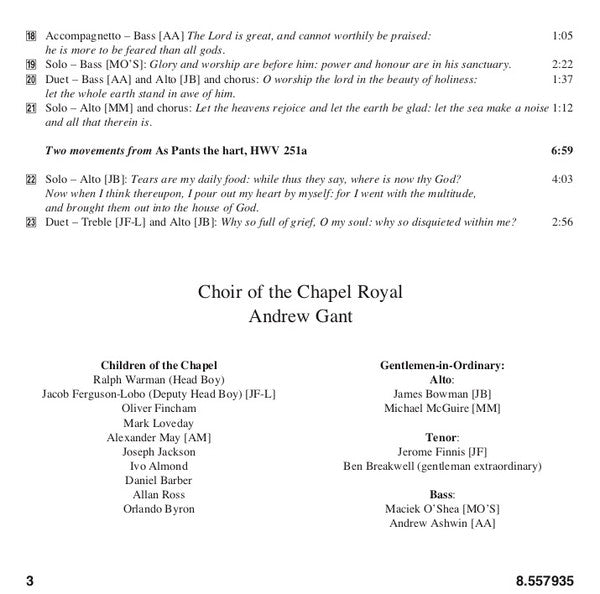Georg Friedrich Händel, Choir Of The Chapels Royal, Andrew Gant : Music For The Chapel Royal (CD, Album)