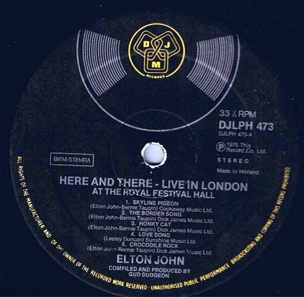 Elton John : Here And There (LP, Album)