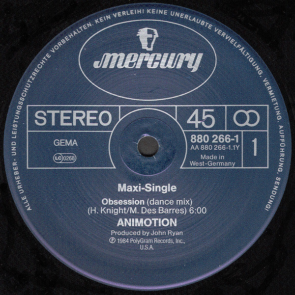 Animotion : Obsession (Dance Mix) (12", Maxi)
