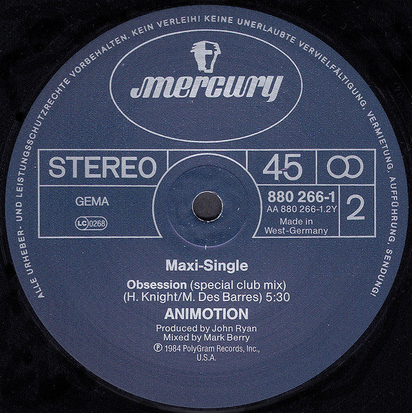 Animotion : Obsession (Dance Mix) (12", Maxi)
