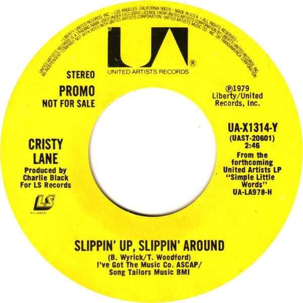 Cristy Lane : Slippin' Up, Slippin' Around (7", Single, Promo)