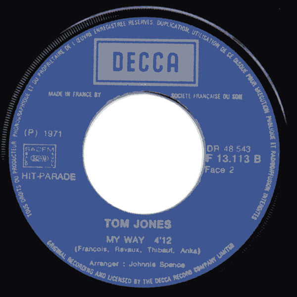 Tom Jones : She's A Lady / My Way (7")