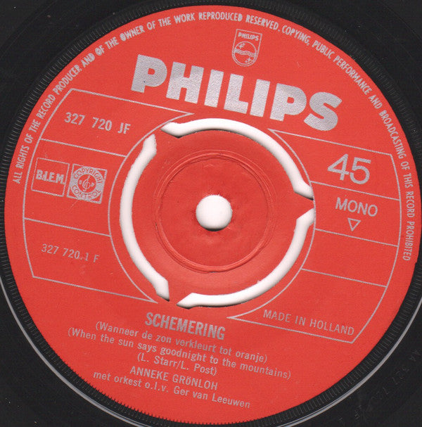 Anneke Grönloh : Schemering / Waar, Waar Ging Je Heen? (7", Single, Mono)