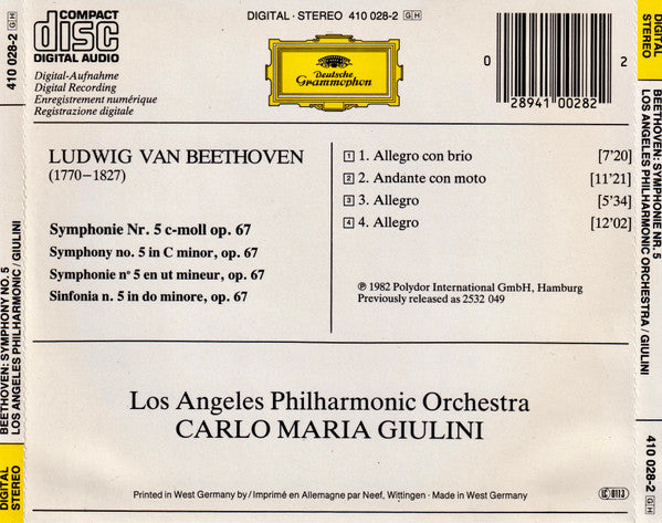 Ludwig van Beethoven - Los Angeles Philharmonic Orchestra, Carlo Maria Giulini : Symphony No. 5 (CD)