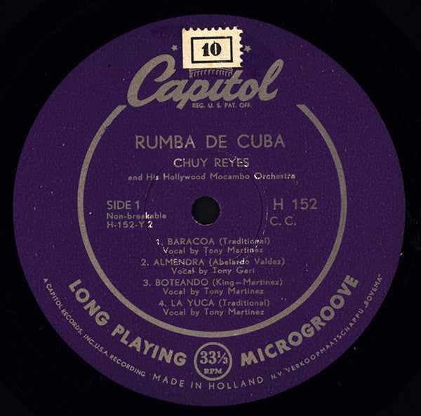 Chuy Reyes And His Hollywood Mocambo Orchestra* : Rumba De Cuba (10", Mono)