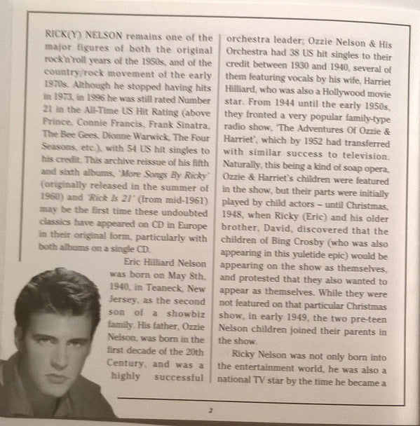 Ricky Nelson (2) : More Songs By Ricky / Rick Is 21 (CD, Comp, RM)