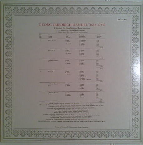 Georg Friedrich Händel - Hans-Martin Linde ∙ Karl Richter ∙ Johannes Koch : 6 Sonaten Für Querflöte Und Basso Continuo (LP, Album, RE, Gat)