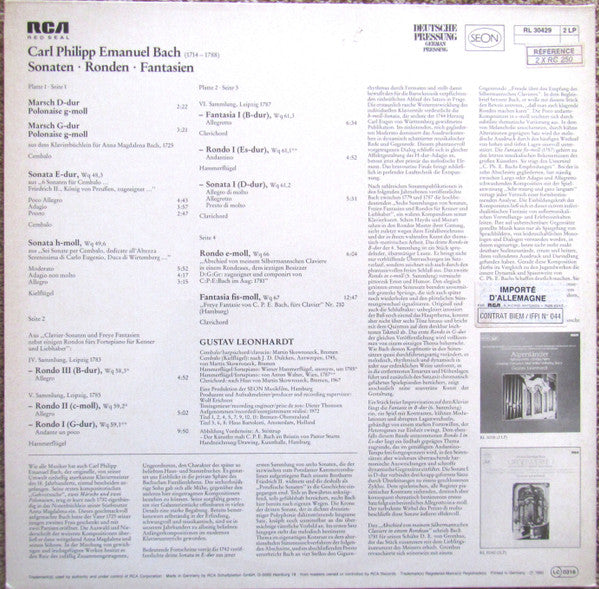 Carl Philipp Emanuel Bach - Gustav Leonhardt : C. Ph. E. Bach: Sonaten - Ronden - Fantasien (2xLP, Album)