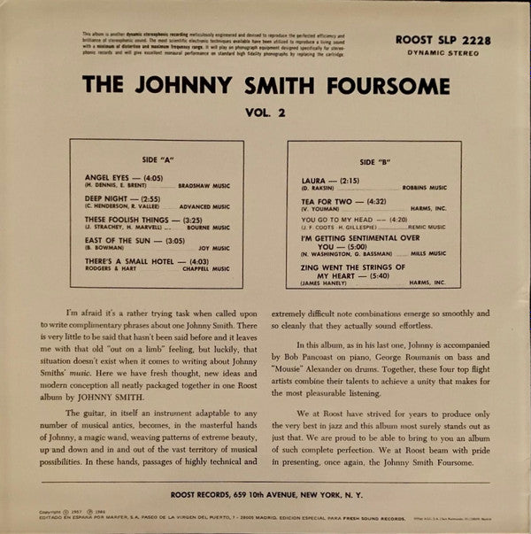 Johnny Smith Quartet : The "Johnny Smith" Foursome Volume II (LP, Album, Mono, RE)