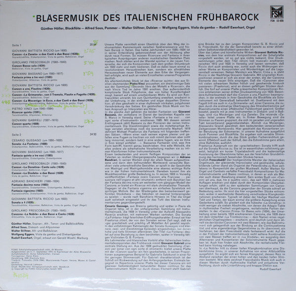 Günther Höller, Alfred Sous : Bläsermusik Des Italienischen Frühbarock (LP, Album)