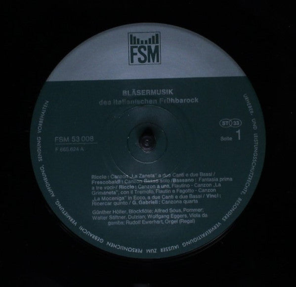 Günther Höller, Alfred Sous : Bläsermusik Des Italienischen Frühbarock (LP, Album)
