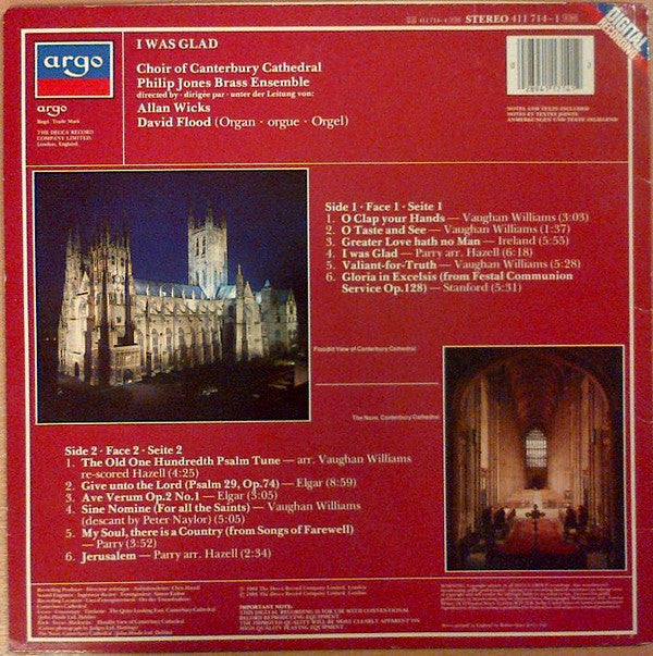 Canterbury Cathedral Choir, Philip Jones Brass Ensemble, Allan Wicks : I Was Glad (LP)
