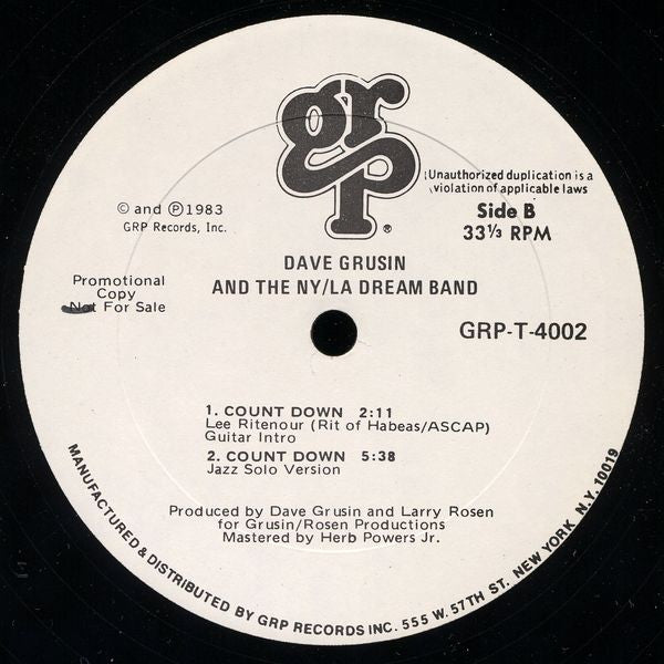 Dave Grusin And The NY-LA Dream Band : Count Down (12", Promo)