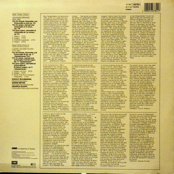 Johannes Brahms : Ludwig van Beethoven : Rudolf Buchbinder, Heinrich Schiff, Sabine Meyer : Klarinetten-Trio • Gassenhauer-Trio (LP)