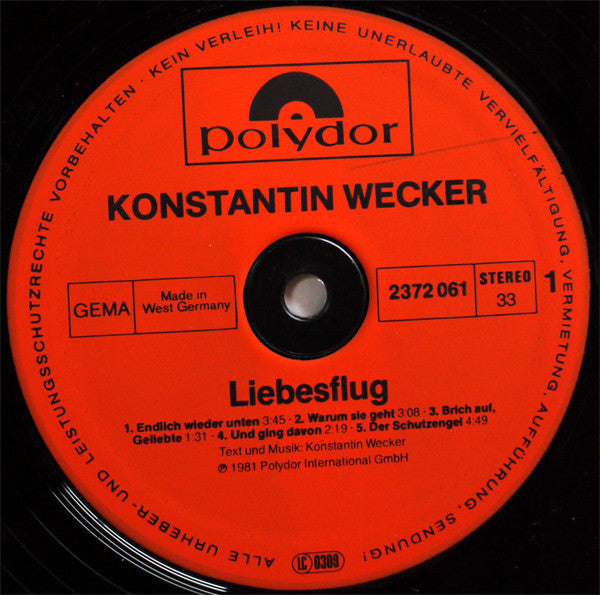 Konstantin Wecker : Liebesflug (LP, Album)