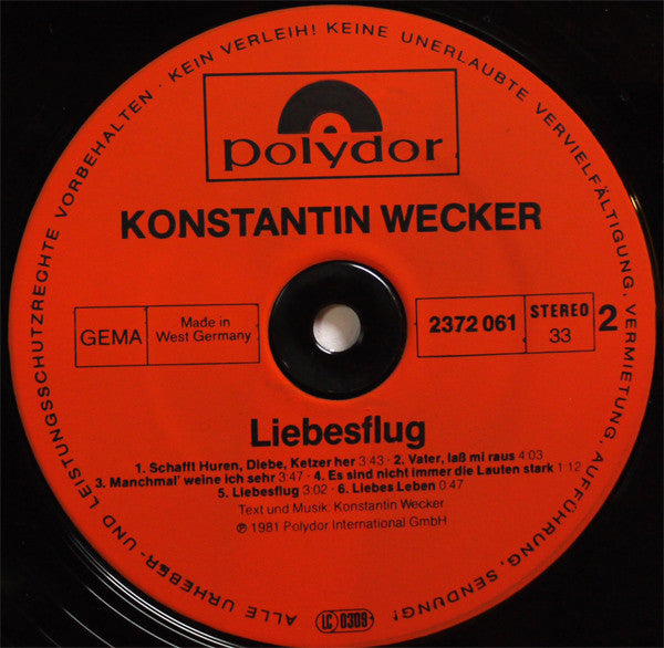 Konstantin Wecker : Liebesflug (LP, Album)