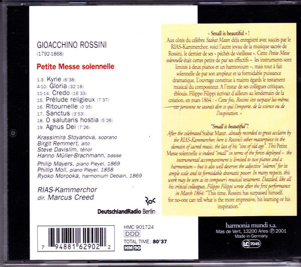 Gioacchino Rossini, Krassimira Stoyanova, Birgit Remmert, Steve Davislim, Hanno Müller-Brachmann, RIAS-Kammerchor, Marcus Creed : Petite Messe Solennelle (CD, Album)