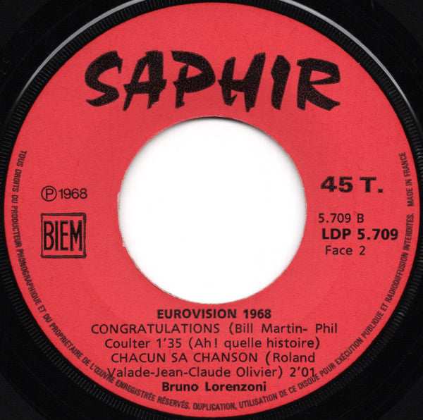 Bruno Lorenzoni : Eurovision 1968 (7", EP)