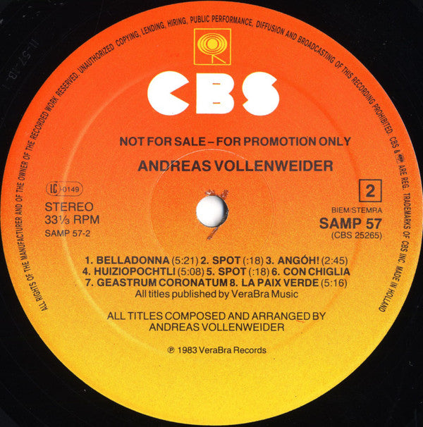 Andreas Vollenweider : Andreas Vollenweider (LP, Comp, Promo)