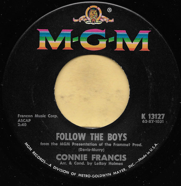Connie Francis : Follow The Boys / Waiting For Billy (7", Single, Pic)