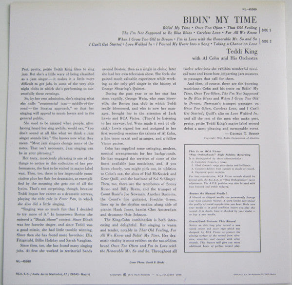 Teddi King With Al Cohn And His Orchestra : Bidin' My Time (LP, RE)