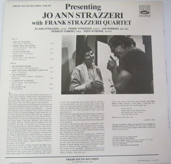 Jo Ann Strazzeri With Frank Strazzeri Quartet : Presenting Jo Ann Strazzeri With Frank Strazzeri Quartet (LP, Album)