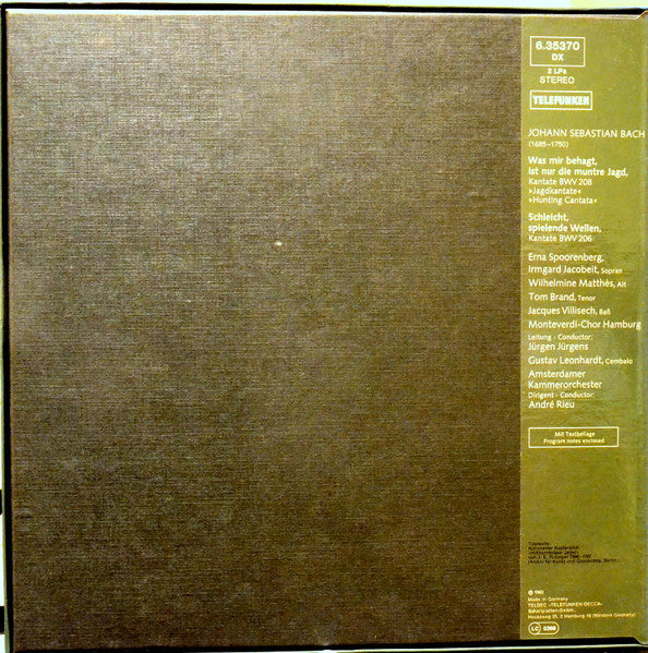 Johann Sebastian Bach - Erna Spoorenberg, Jacques Villisech, The Monteverdi Choir, Jürgen Jürgens, Amsterdams Kamerorkest, André Rieu (2) : Jagdkantate = Hunting Cantata; BWV 208 / Schleicht, Spielende Wellen, BWV 206 (2xLP + Box, Comp)