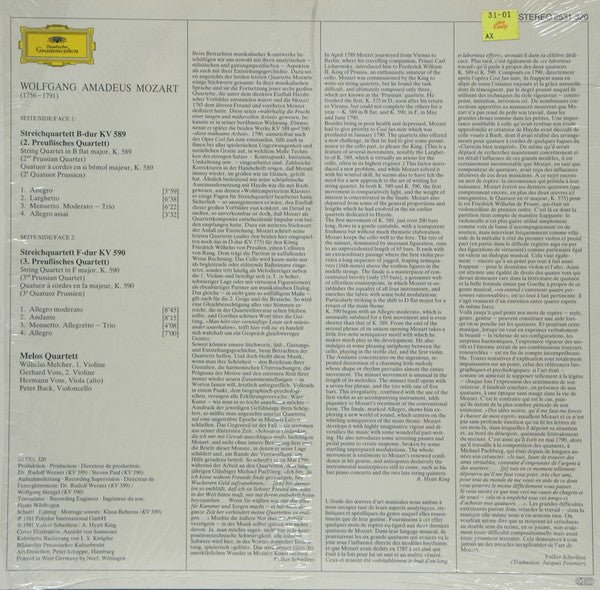 Wolfgang Amadeus Mozart, Melos Quartett : Streichquartette • String Quartets K.589 & K.590 »Preussische« • »Prussian« (LP)