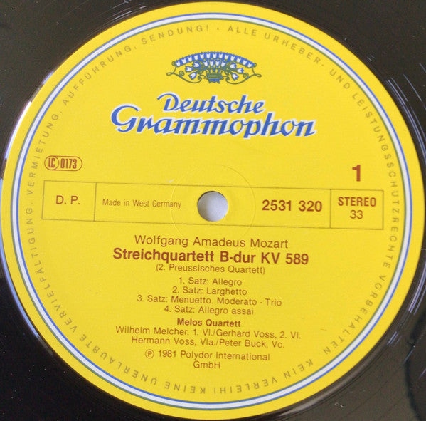 Wolfgang Amadeus Mozart, Melos Quartett : Streichquartette • String Quartets K.589 & K.590 »Preussische« • »Prussian« (LP)