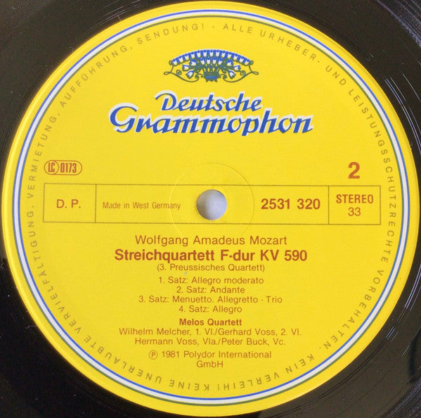 Wolfgang Amadeus Mozart, Melos Quartett : Streichquartette • String Quartets K.589 & K.590 »Preussische« • »Prussian« (LP)