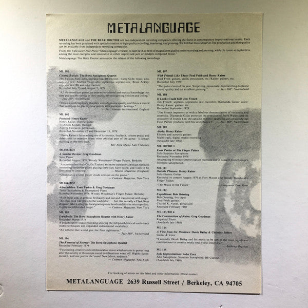 Henry Kaiser : Outside Pleasure (LP)