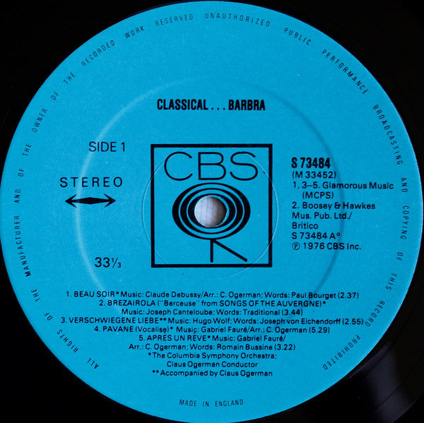 Barbra Streisand : Classical ... Barbra (LP, Album)