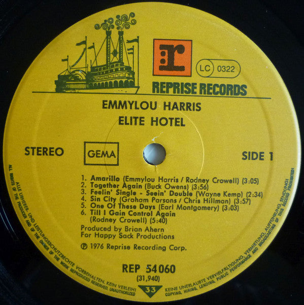 Emmylou Harris : Elite Hotel (LP, Album, RP)