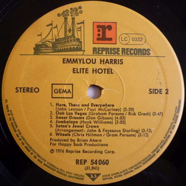 Emmylou Harris : Elite Hotel (LP, Album, RP)