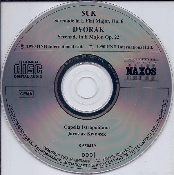 Josef Suk (2) • Antonín Dvořák - Capella Istropolitana, Jaroslav Krček : Serenades For Strings (CD, Album, RP, P+O)