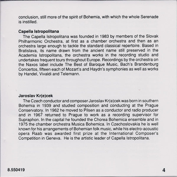 Josef Suk (2) • Antonín Dvořák - Capella Istropolitana, Jaroslav Krček : Serenades For Strings (CD, Album, RP, P+O)