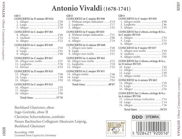 Antonio Vivaldi : Oboe Concertos (Complete) (3xCD, Album)